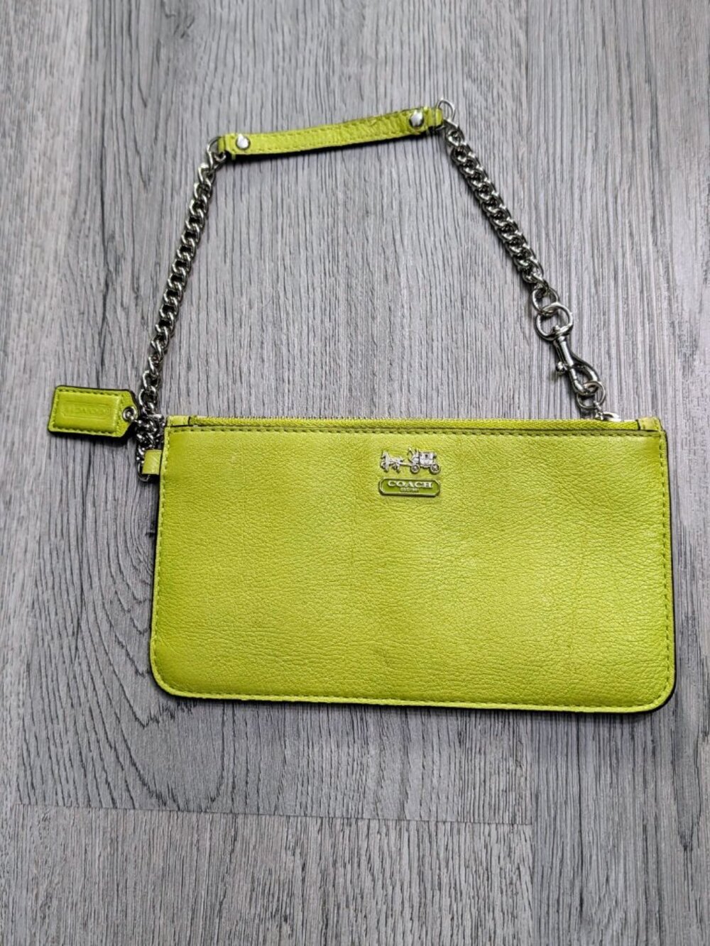 Coach Chartreuse Green Leather Chain Mini Shoulder Bag Y2K
